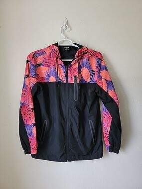 CSG Men’s Black Windbreaker with Coral & Purple Floral Panels